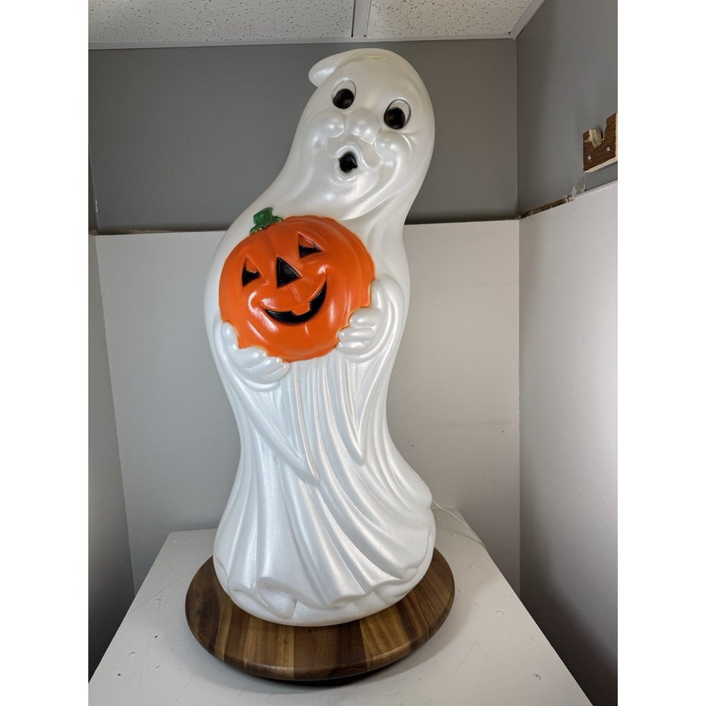 Vintage Halloween Ghost&Pumpkin Light Up Blow Mold 34"Porch, Yard, Home Decor